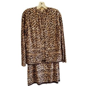 Pleat Pleat by Rafael Set 3-piece jacket sleeveless blouse and midi Skirt Animal